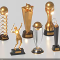 Ornament Decoration Set With Gold Silver Trophy Ornaments Various Shapes And Black Bases