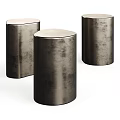 Elegant Modern Cylindrical Side Tables With Textured Metallic Finish And Three Pieces