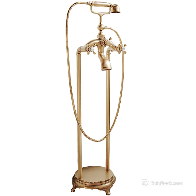 Elegant Gold Freestanding Shower Column With Handheld Sprayer And Fixed Head 3d model