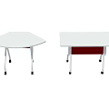 Multiple White Office Chairs With Arched Backrest White Frame And Black Wheels Neatly Arranged