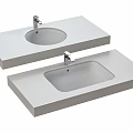 Modern Bathroom Washbasin Countertop With Round And Rectangular Basins And Chrome Faucets 3d model