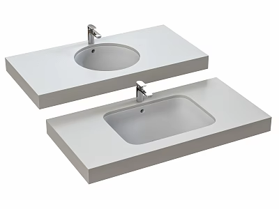 Modern Bathroom Washbasin Countertop With Round And Rectangular Basins And Chrome Faucets 3d model