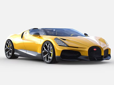 Yellow Bugatti Sports Car With Sleek Design And Black Convertible Top 3d model