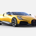 Yellow Bugatti Sports Car With Sleek Design And Black Convertible Top