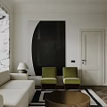 Modern Apartment Living Room With Sofa Green Chairs And Marble Accents