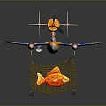 Toy Orange Airplane Model With Blue Yellow Wings and Metal Mesh Basket With Orange Fish
