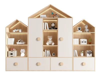 House Shaped Decorative Cabinet With LED Lighting Drawers Books And Stuffed Toys 3d model