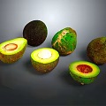 Fresh Ripe Avocados Whole and Halved with Green Flesh and Pit