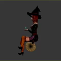 Woman With Red Hair Wearing Black Witch Hat Sitting On Broomstick Holding Blue Magical Object