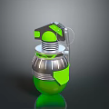 Green And Silver Grenade Weapon With Metal Components And Pull Pin Design