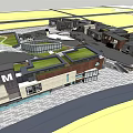 Modern Commercial Street With Glass Facade Stone Walls And Plaza Entrance Area