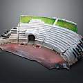 Ancient Roman Theater Model With Stone Seating Archway Entrance And Green Top
