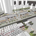 Aerial View of Urban Commercial Street with Modern and Traditional Architecture and High Rise Buildings