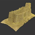 Cartoon Castle Scene Featuring Stone Built Towers Thick Walls And Sandy Base With Vegetation