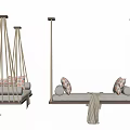 Modern Wooden Hanging Chairs with Rope Suspension Decorative Pillows and Cozy Blanket