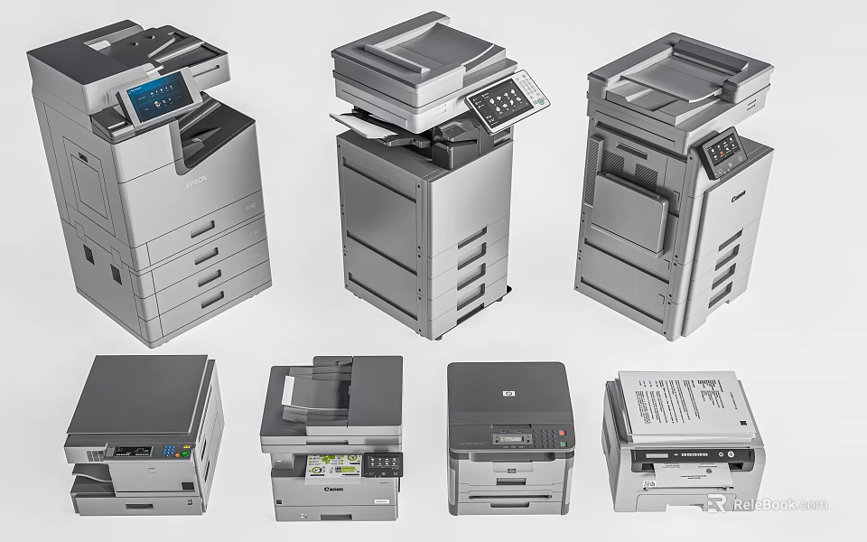 Smart Office Machines Featuring Various Multifunctional Laser And Compact Printers For Workspace Use 3d model 