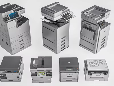 Smart Office Machines Featuring Various Multifunctional Laser And Compact Printers For Workspace Use 3d model