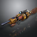 Steampunk Sci Fi Mechanical Gun With Scope Wooden Stock And Gear Details