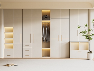 Cream Style Wardrobe Modern Wardrobe Bedroom Wardrobe Cloakroom Wardrobe Finished Wardrobe 3d model