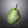 Fresh Ripe Green Pear With Brown Stem On Smooth Gray Background