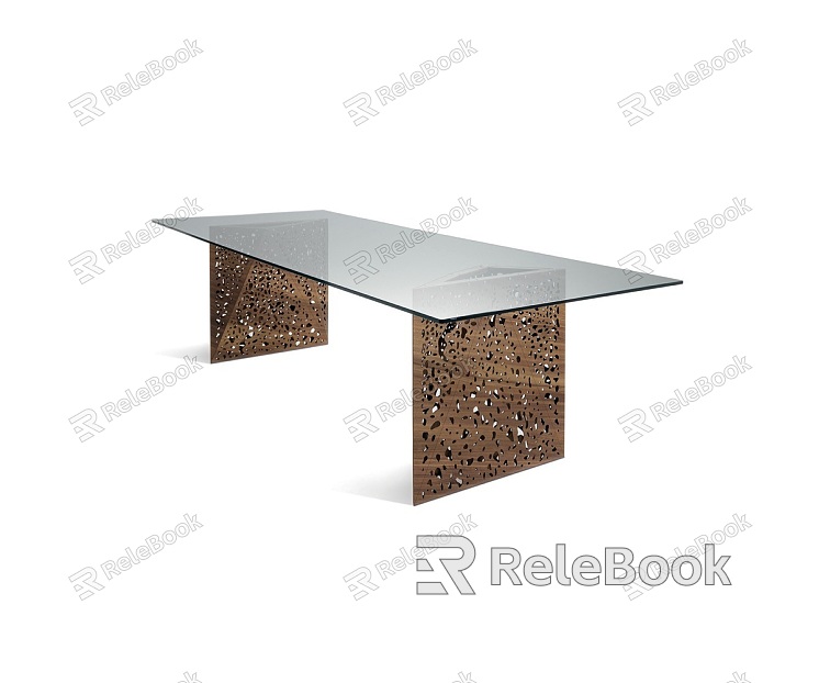 Modern dining table creative solid wood hollow glass dining table model