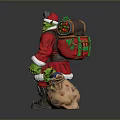 Christmas Goblin Character In Santa Costume Holding Toy Gun With Small Goblin In Gift Bag