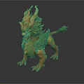 Mythical Creature 3D Model With Green Yellow Mane Scales And Horns Standing Pose