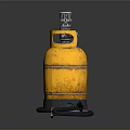 Yellow Gas Cylinder With Metal Valve And Black Base On Dark Background