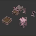 Miniature Scene Components Including Stone Buildings Square Bases Windows Book And Cloth