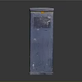Blue Electrical Cabinet With Yellow Trim Weathered Peeling Paint Small Lock And Control Panel