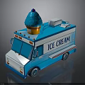 Blue And White Ice Cream Truck With Large Cone On Top And Ice Cream Lettering