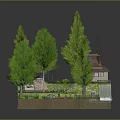 Miniature Decorative House Model Featuring Trees Grass Stream And Waterfall Landscape