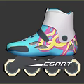 Turquoise Roller Skates With Pink Yellow Patterns And COART Brand Wheels