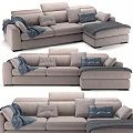 Modern Light Gray Double Sofa With Comfortable Cushions And Blue Throw Blanket 3d model