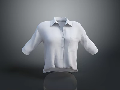 White Casual Three Quarter Sleeve Shirt With Collar And Button Front 3d model