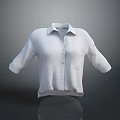 White Casual Three Quarter Sleeve Shirt With Collar And Button Front 3d model