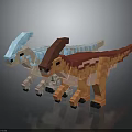 Minecraft Style Pixelated Dinosaur Models With Two Different Colors And Crested Heads 3d model