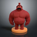 Red Muscular 3D Game And Movie Character With Mustache On Orange Base