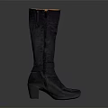 Stylish Black Leather Knee High Boots With Zipper And Block Heel