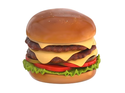Delicious Juicy Burger with Double Patty Melted Cheese Fresh Lettuce and Tomato 3d model