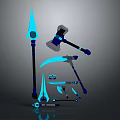 Futuristic Sci Fi Weapon Set With Glowing Blue Spear Hammer Sickle And Dagger