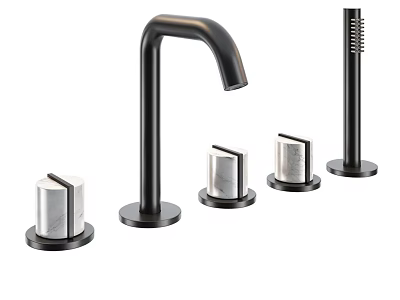 Modern Bathroom Accessories Set With Black Faucet And Silver Handles 3d model