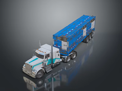 White Cargo Truck With Teal Stripes And Blue Container For Transport 3d model