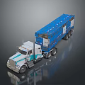 White Cargo Truck With Teal Stripes And Blue Container For Transport
