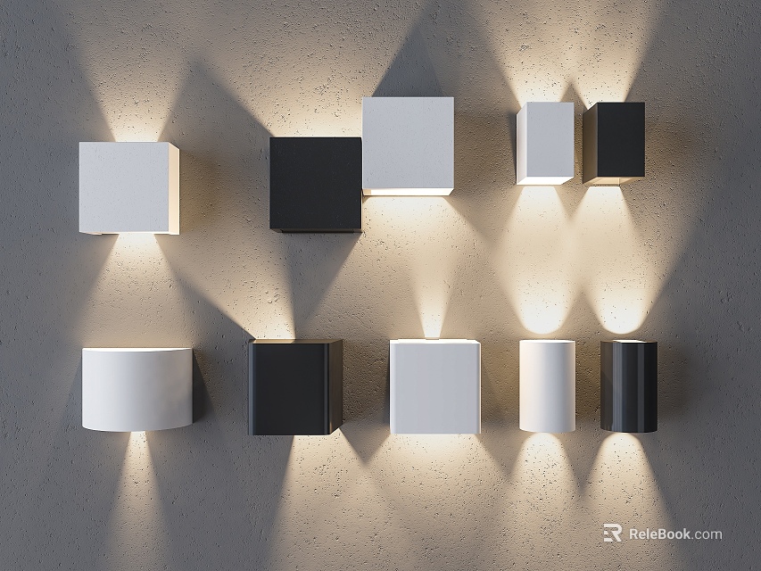 Modern Wall Lamps With Square Cylinder Shapes White Black Colors Mounted On Gray Wall 3d model 