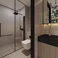 Modern Bathroom Interior Featuring Glass Shower Enclosure Toilet Wall Mounted Towel Rack And Backlit Mirror