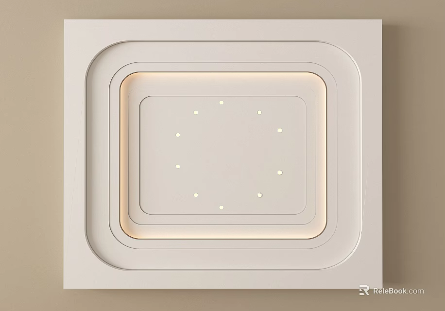 Modern White Ceiling Design with Layered Square Frame LED Strip and Small Lights 3d model 