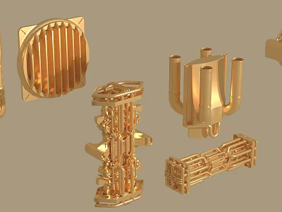 Golden Hardware Tool Parts With Various Shapes And Intricate Structural Designs 3d model