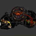 Armored Warrior Fire Elemental And Green Clawed Monster On Lava Platform With Flames