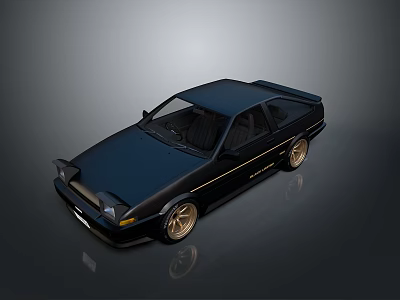 Sleek Dark Blue Two Door Coupe With Golden Rims And Modified Exterior Design 3d model
